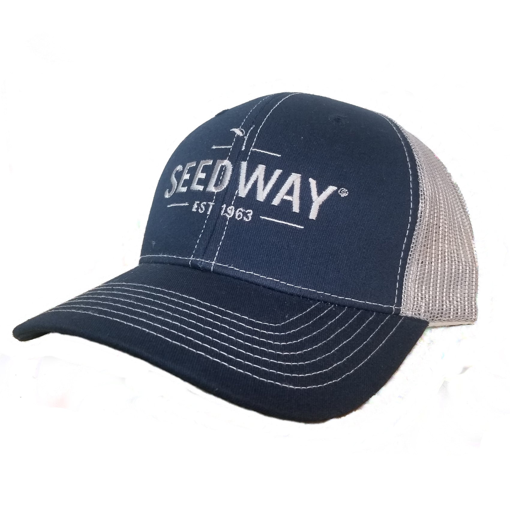 Seedway branded mesh trucker hat navy blue